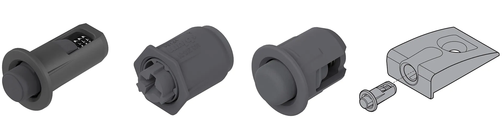 Blum SERVO-DRIVE-Distanzpuffer, sichert den 2-mm-Auslöseweg zwischen Korpus und Schubkasten-Rückwand