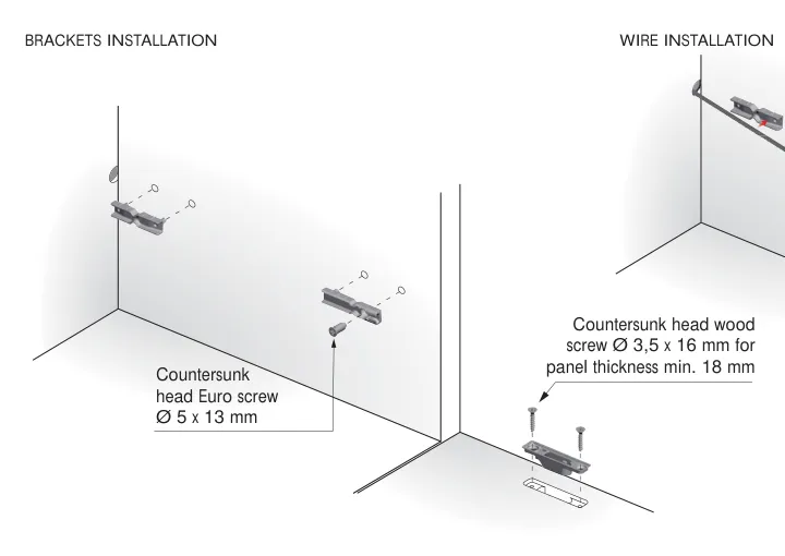 Fronthalter wird mit Euro-Schraube oder Senkkopf-Holzschraube in der Klappe befestigt, Zeichnung aus dem Datenblatt