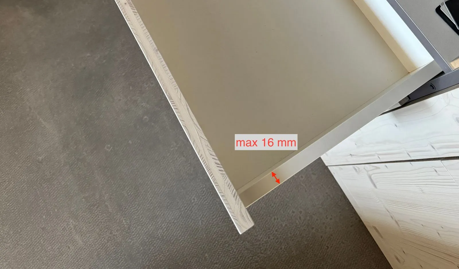Schemazeichnung Zargenstärke MOVENTO, maximal 16 mm