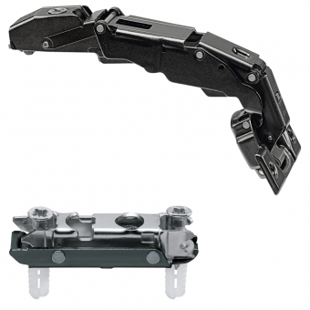 CLIP top Blumotion 155 Grad Scharnier Eckanschlag, onyxschwarz 71B7550 gerade, Schraube / Feder + Platte 177H3100E