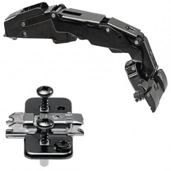 CLIP top Blumotion 155 Grad Scharnier Eckanschlag, onyxschwarz 71B7590 gerade, Inserta / Feder + Platte 174H7100E