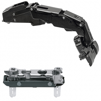 CLIP top Blumotion 155 Grad Scharnier Eckanschlag, onyxschwarz 71B7590 gerade, Inserta / Feder + Platte 177H3100E