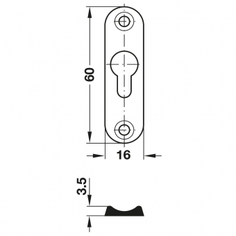 Linsenkopfplatte H 60 mm für Ø 5 mm Linsenkopf blank 16 x 60 x 3,5 mm