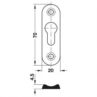 Linsenkopfplatte H 70 mm für Ø 6 mm Linsenkopf blank 20 x 70 x 4,5 mm