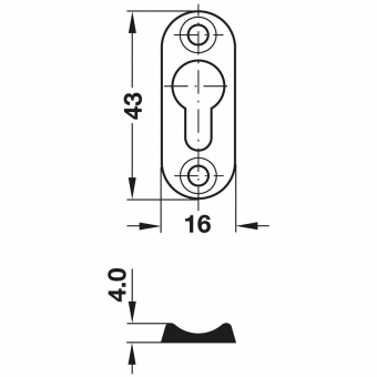 Linsenkopfplatte H 43 mm für Ø 3 mm Linsenkopf blank 16 x 42 x 3,5 mm