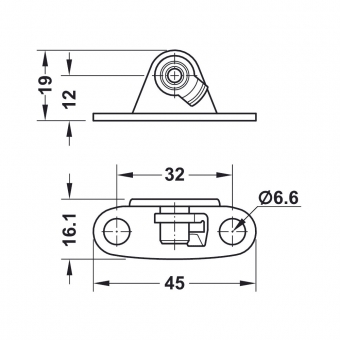 Anschraublasche für Klappenbeschlag am Deckel ab 45 mm für Spanplattenschrauben -