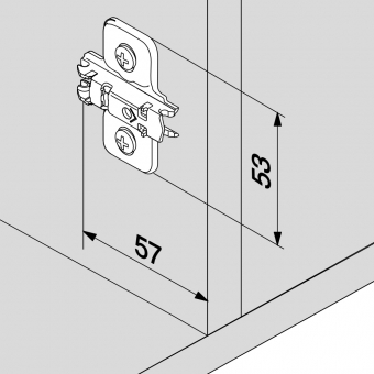Blum CLIP top Kreuzmontageplatte 173L8100.21, Zwillingsanschlag, Distanz 0 mm mit Sondersystemschrauben - Distanz 0 mm - für Mittelanschlag