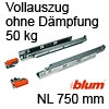TANDEM Vollauszug 50 kg NL 750 mm - ohne Dämpfung 566H7500C01 Schienen 750 mm