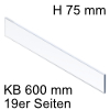 ZE4L458G niedriges Einschubelement vorne, KB 600 mm Merivobox Klarglas vorne H 75 mm / L 458 mm