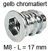 Eindrehmuffe mit Abdeckrand - gelb chromatiert Innengewinde M8 - Länge 17 mm