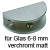 Glastablar Träger für Glasstärke 6-8 mm verchromt matt Gl.Klemme halbrund 50/15 chr. matt