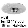 Abdeckkappe weiß für Holzdicke 12 / 13 / 15 mm Kunststoffkappe Minifix 15 PZ weiß