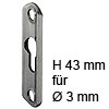 Linsenkopfplatte H 43 mm für Ø 3 mm Linsenkopf blank 16 x 42 x 3,5 mm