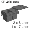 Mülleimer-Set hängend für Merivobox Schubkasten ninka eins2sechs KB 450 mm, 3-fach (2x8 L + 1x17 L)