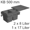 Mülleimer-Set hängend für Merivobox Schubkasten ninka eins2sechs KB 500 mm, 3-fach (2x8 L + 1x17 L)