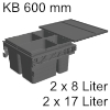Mülleimer-Set hängend für Merivobox Schubkasten ninka eins2sechs KB 600 mm, 4-fach (2x8 L + 2x17 L)