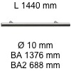 Griff i-200 Länge 1440 mm L 1440 / BA 1376 / BA2 688 / Ø 10 mm