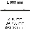 Griff i-200 Länge 800 mm L 800 / BA 736 / BA2 368 / Ø 10 mm
