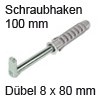 Befestigungs-Set für Schrankaufhänger - Länge 100 mm Schraubhacken L 100 mm mit Dübel Ø 8 mm