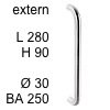 Edelstahl-Stossgriff Bügel i-1310 extern - Länge 280 mm extern - H 90 / L 280 / BA 250 / Ø 30 mm