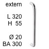 Edelstahl-Stossgriff Bügel i-1310 extern - Länge 320 mm extern - H 55 / L 320 / BA 300 / Ø 20 mm