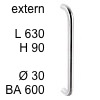 Edelstahl-Stossgriff Bügel i-1310 extern - Länge 630 mm extern - H 90 / L 630 / BA 600 / Ø 30 mm