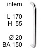 Edelstahl-Stossgriff Bügel i-1310 intern - Länge 170 mm intern - H 55 / L 170 / BA 150 / Ø 20 mm