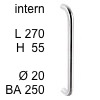 Edelstahl-Stossgriff Bügel i-1310 intern - Länge 270 mm intern - H 55 / L 270 / BA 250 / Ø 20 mm