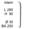 Edelstahl-Stossgriff Bügel i-1310 intern - Länge 280 mm intern - H 90 / L 280 / BA 250 / Ø 30 mm