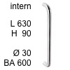 Edelstahl-Stossgriff Bügel i-1310 intern - Länge 630 mm intern - H 90 / L 630 / BA 600 / Ø 30 mm