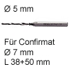 Stufenbohrer für Confirmatschrauben 38+50 HS Bohrer 5 / 7 / 10 mm L 38+50